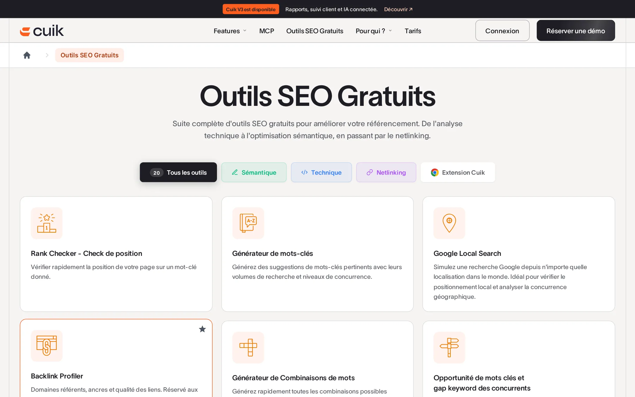 Outils SEO gratuits de Cuik